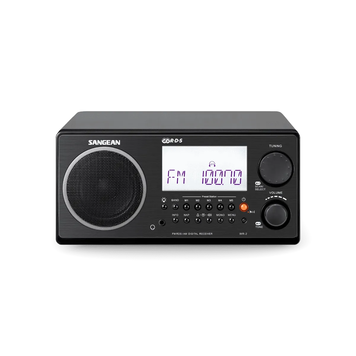 Sangean WR-2CL Digital AM-FM Wooden Cabinet Table-Top Radio - Clear