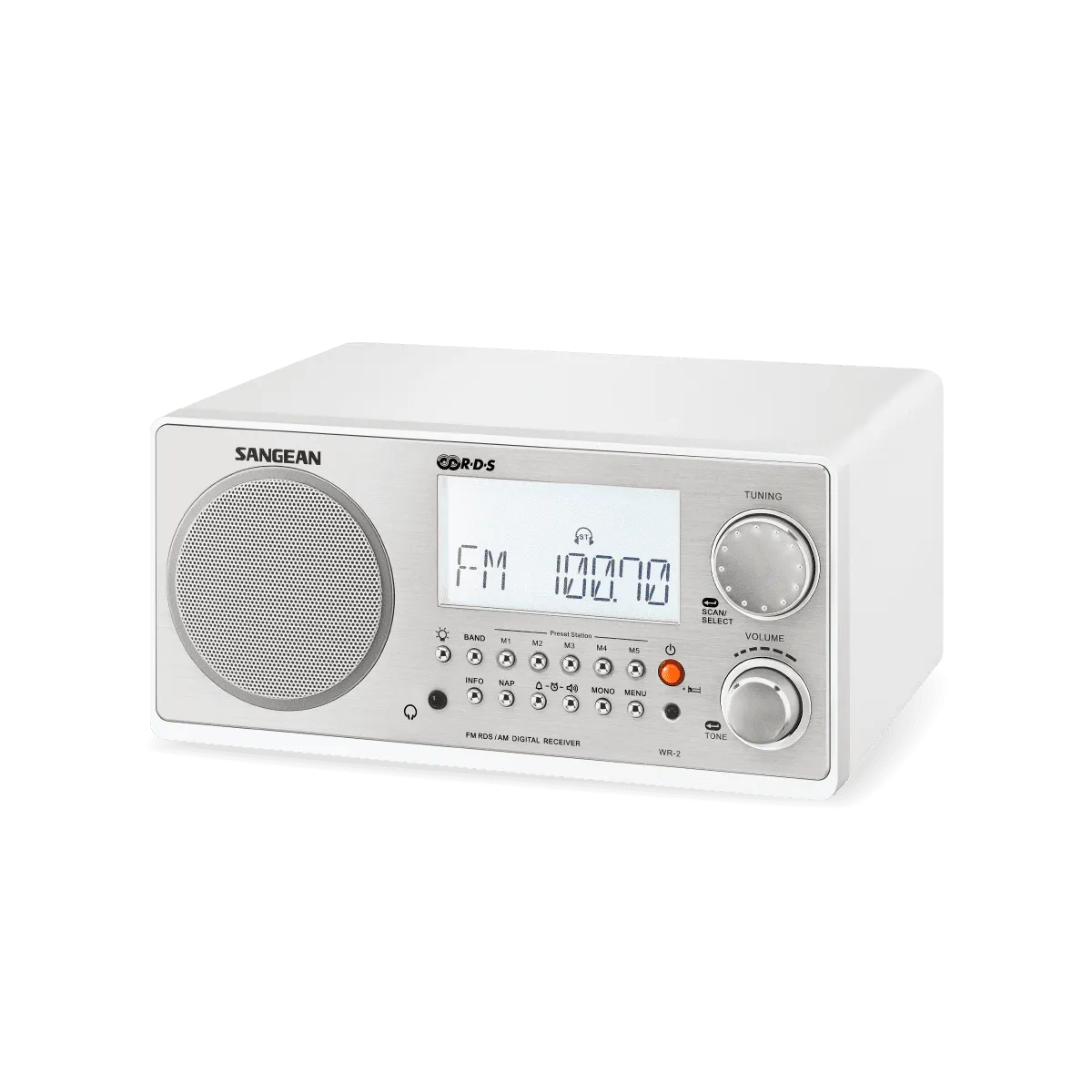 Sangean WR-2CL Digital AM-FM Wooden Cabinet Table-Top Radio - Clear