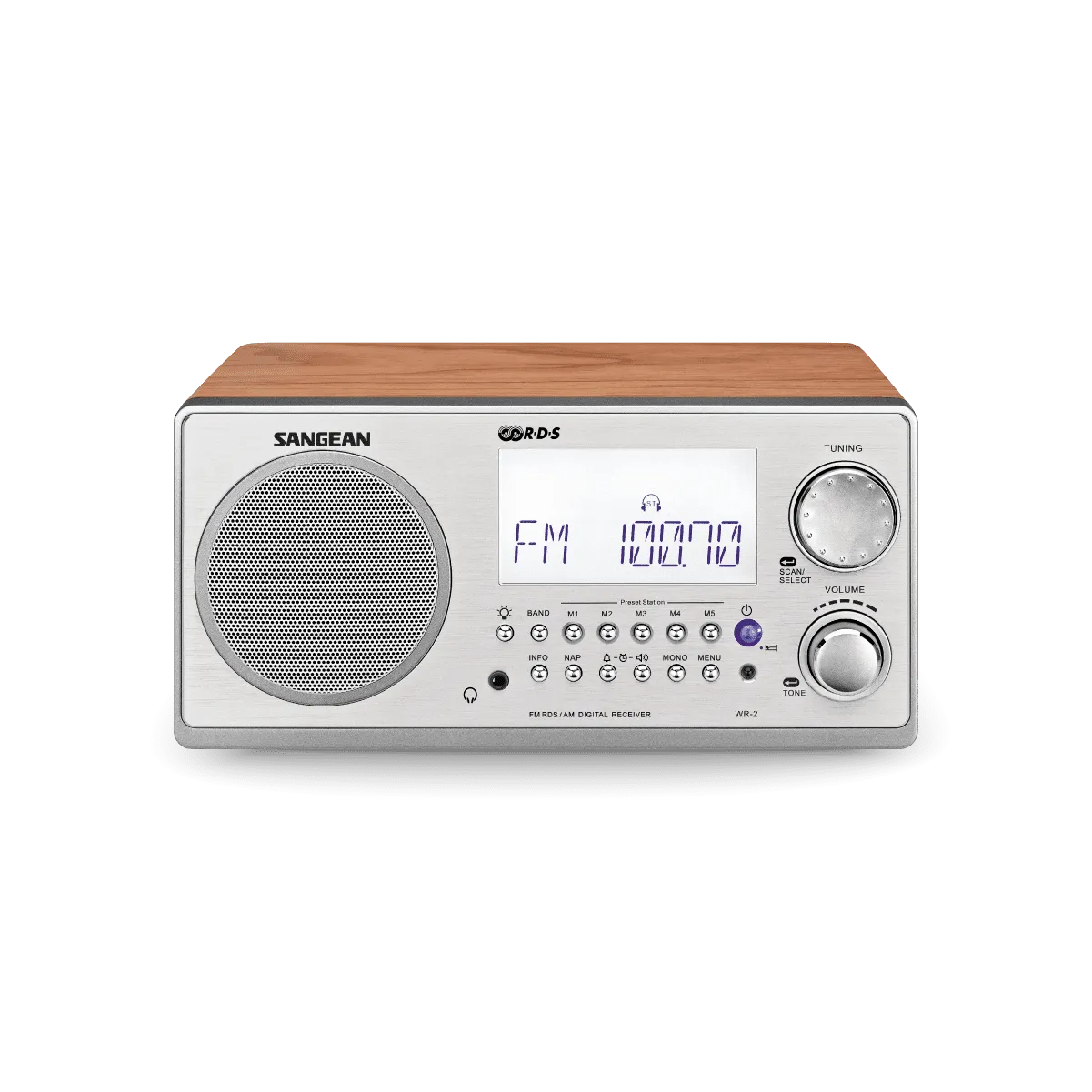 Sangean WR-2CL Digital AM-FM Wooden Cabinet Table-Top Radio - Clear