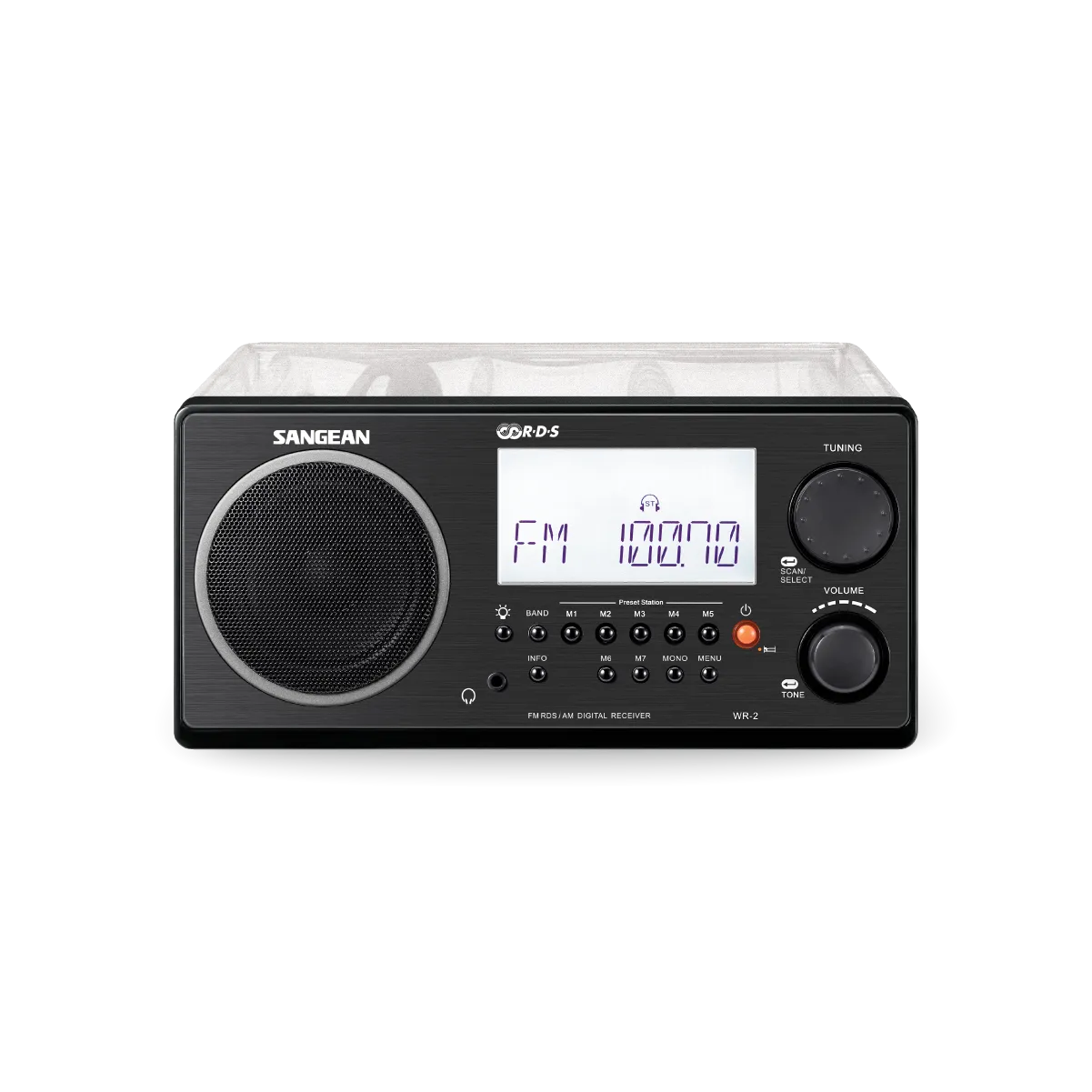 Sangean WR-2CL Digital AM-FM Wooden Cabinet Table-Top Radio - Clear