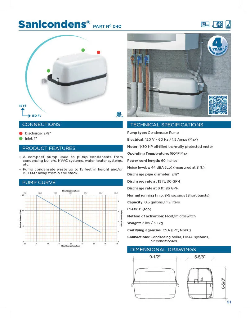 Saniflo 040 Sanicondens Condensate Pump