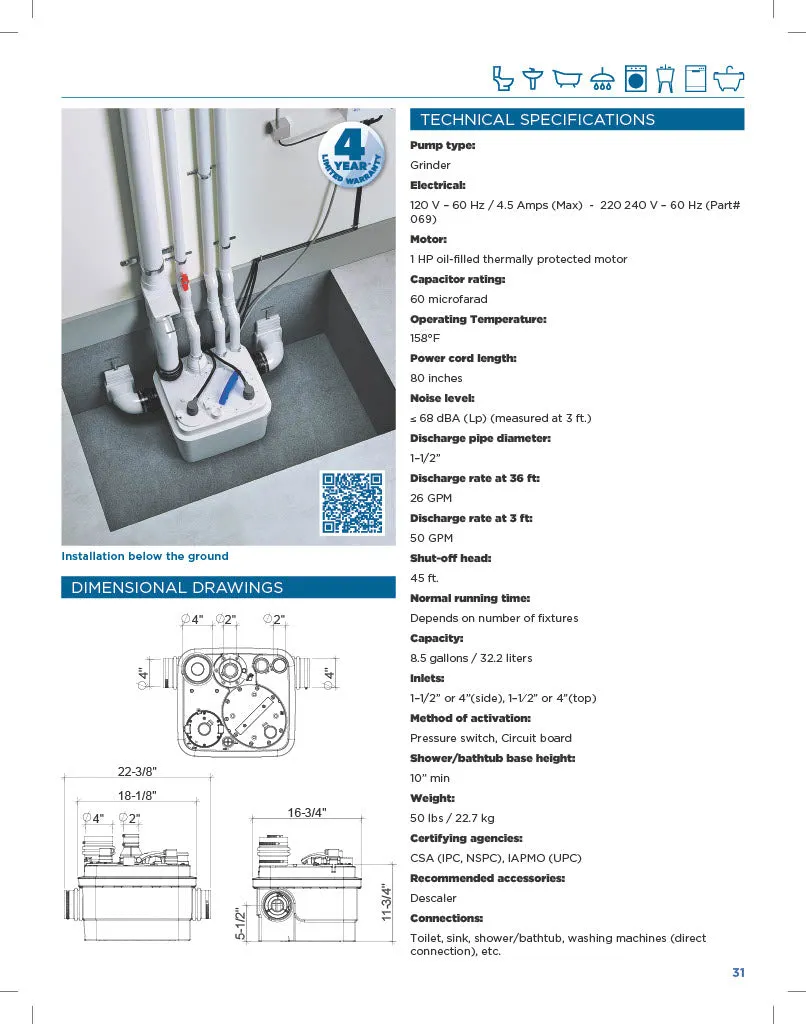Saniflo 089 Sanicubic 1 Simplex Grinder System