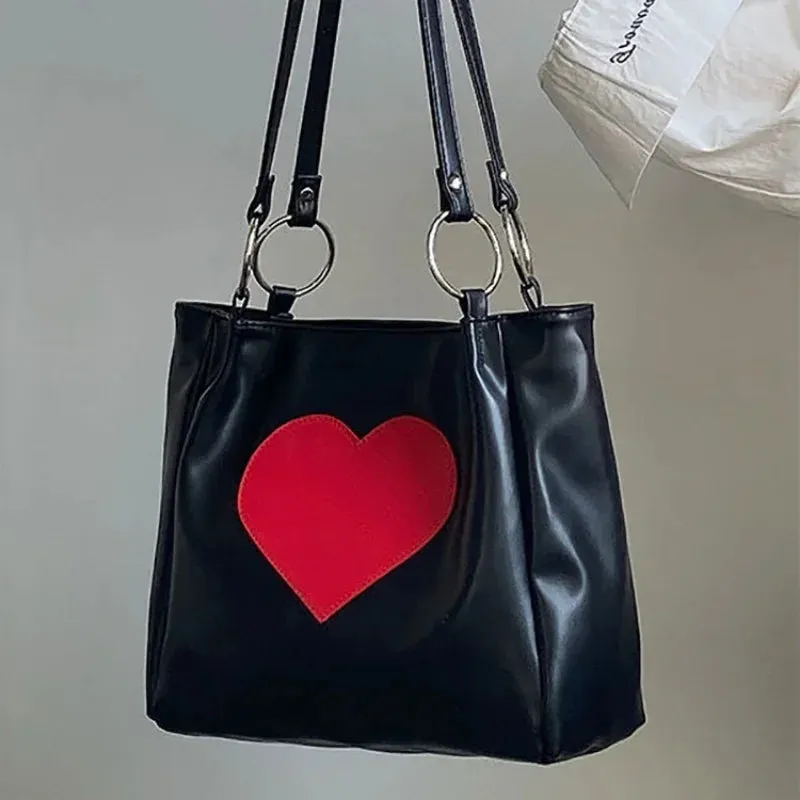 UAKISS  -  2024 Y2k Aesthetic Luxury Design High-capacity Women Shoulder Bags Heart Patchwork Fashion Tote  All Match Female Handbags 2024