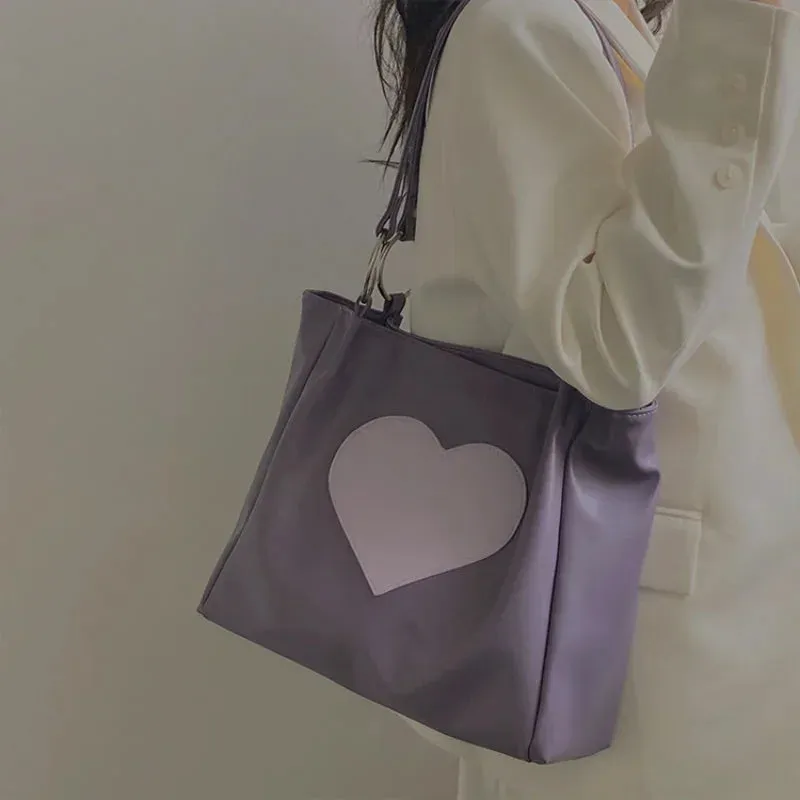 UAKISS  -  2024 Y2k Aesthetic Luxury Design High-capacity Women Shoulder Bags Heart Patchwork Fashion Tote  All Match Female Handbags 2024