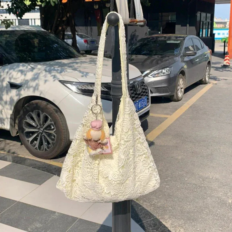 UAKISS  -  Y2k Aesthetic Fairy Elegant Women Handbags High-capacity Casual Sweet Lace Shoulder Underarm Bag All Match Ins Fashion Tote Bags