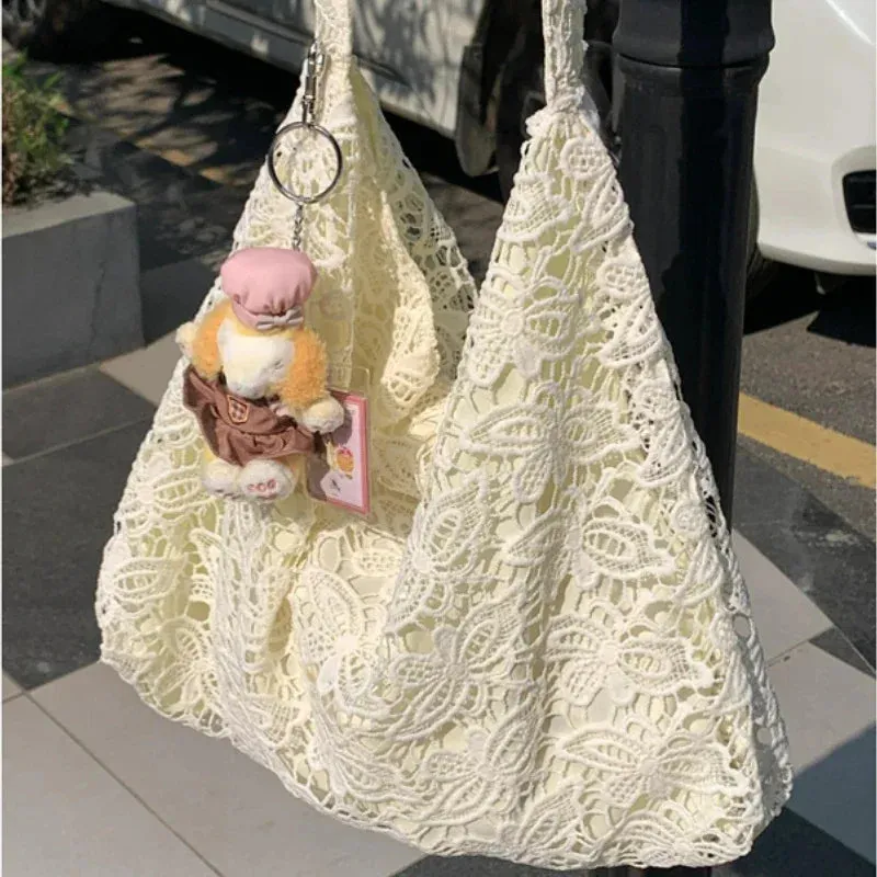 UAKISS  -  Y2k Aesthetic Fairy Elegant Women Handbags High-capacity Casual Sweet Lace Shoulder Underarm Bag All Match Ins Fashion Tote Bags