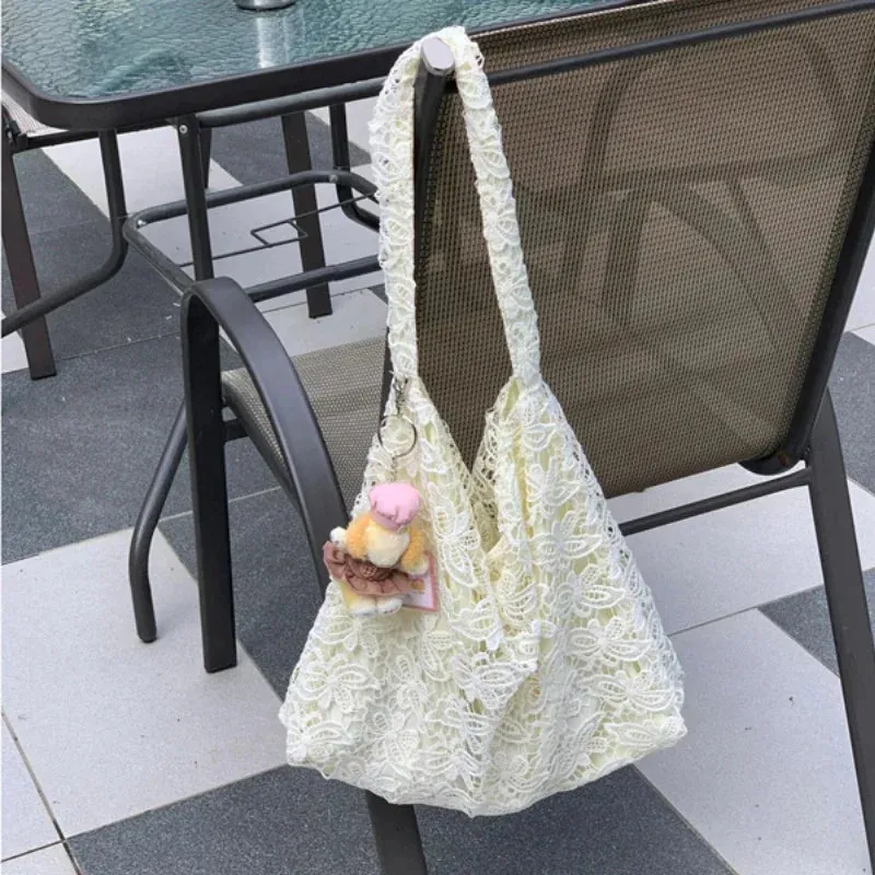 UAKISS  -  Y2k Aesthetic Fairy Elegant Women Handbags High-capacity Casual Sweet Lace Shoulder Underarm Bag All Match Ins Fashion Tote Bags