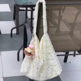 UAKISS  -  Y2k Aesthetic Fairy Elegant Women Handbags High-capacity Casual Sweet Lace Shoulder Underarm Bag All Match Ins Fashion Tote Bags