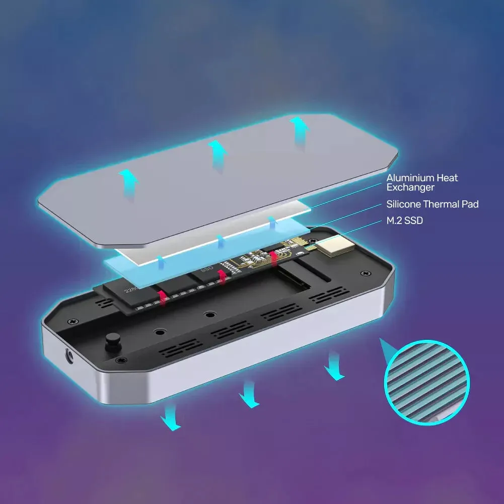 Unitek S1210B USB3.2 Gen2 Type-C to M.2 NVMe/SATA SSD Aluminum RGB Enclosure