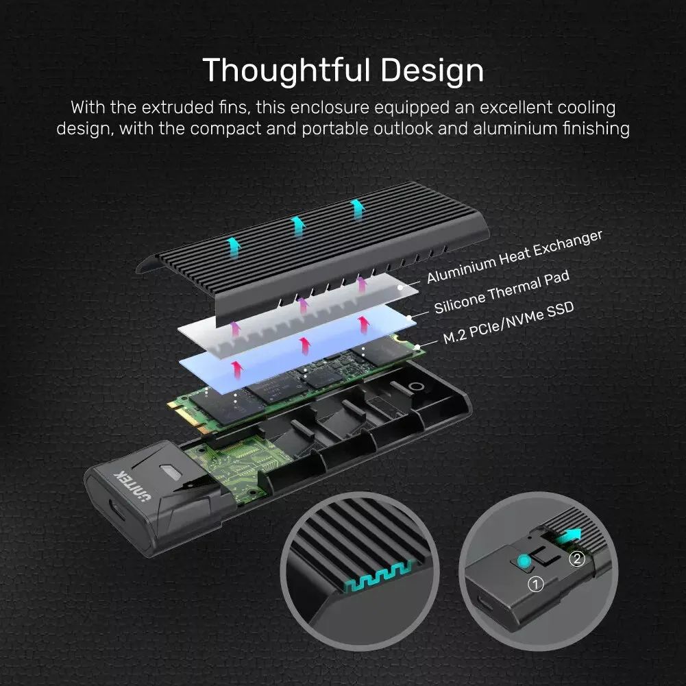 Unitek SolidForce S1203ABK USB 3.1 Gen 2 Type-C to PCIe/NVMe M.2 SSD Enclosure
