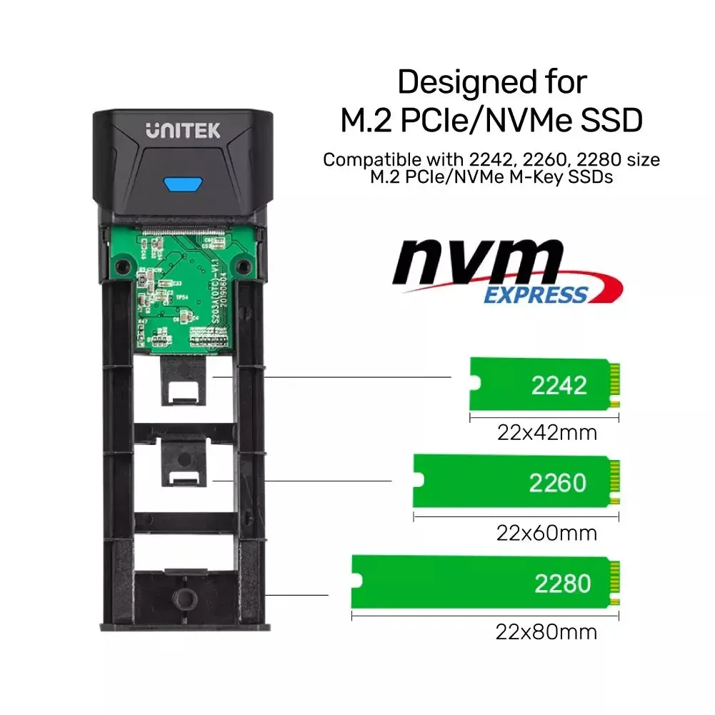 Unitek SolidForce S1203ABK USB 3.1 Gen 2 Type-C to PCIe/NVMe M.2 SSD Enclosure
