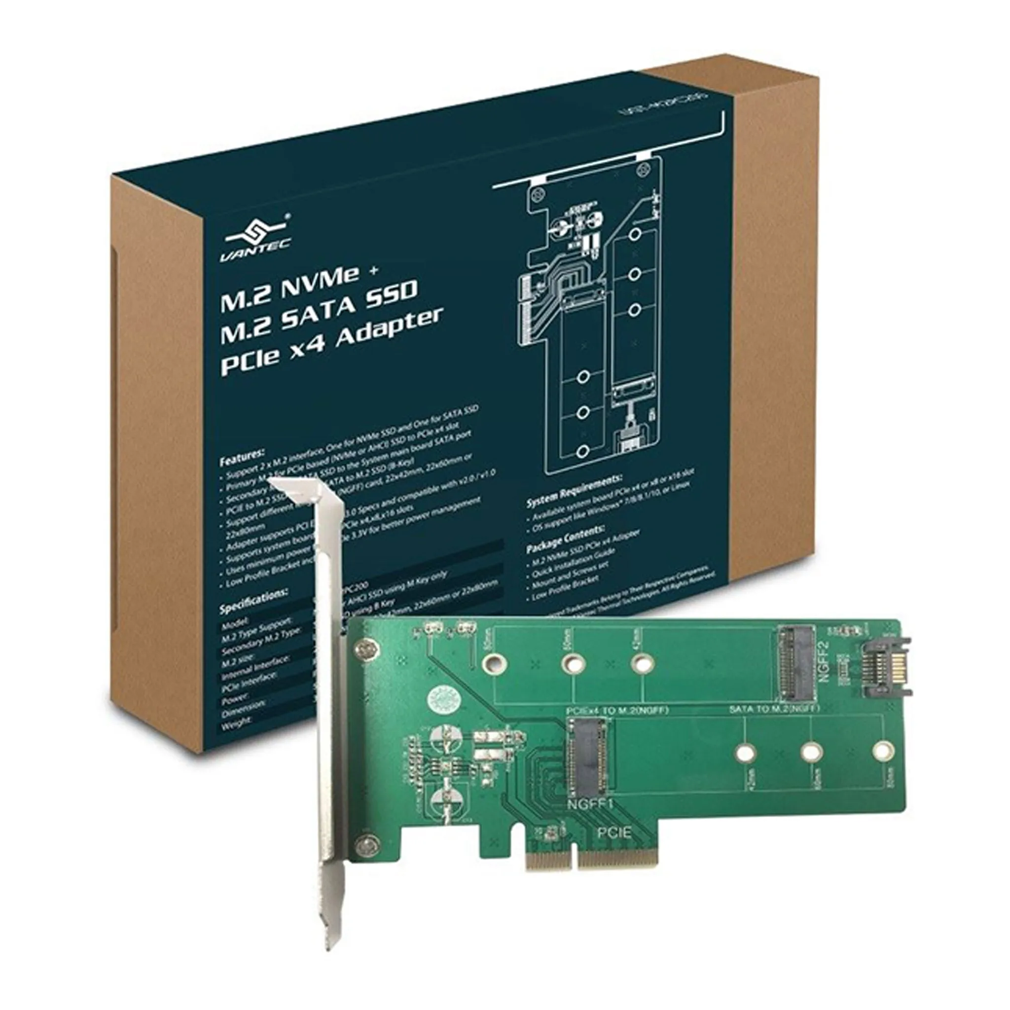 Vantec UGT-M2PC200 M.2 NVMe   M.2 SATA SSD PCIe X4 Adapter