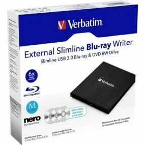 Verbatim External Slimline Blu-Ray DVD Drive Writer Windows Mac