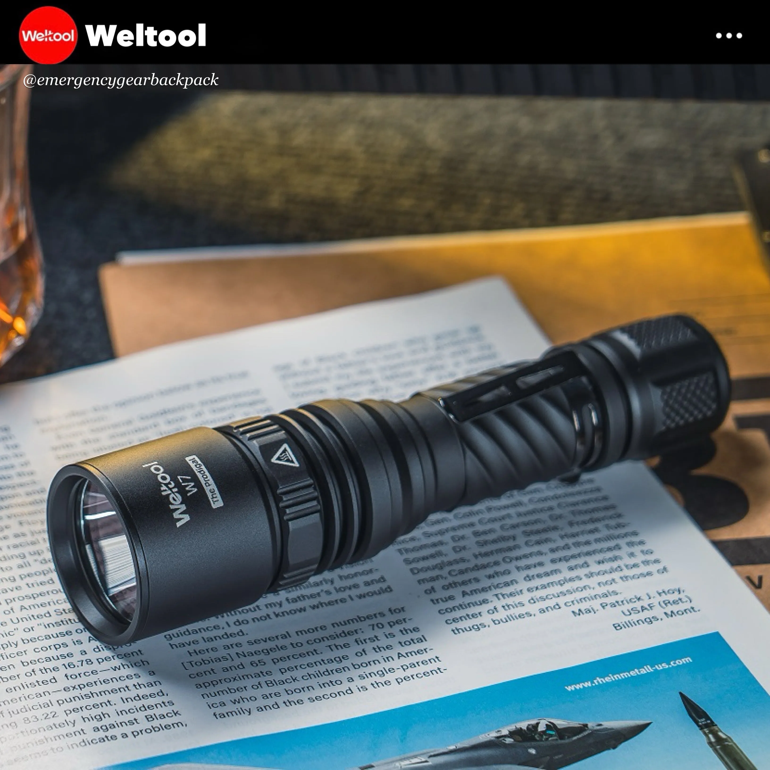 Weltool W7 Tactical LEP Flashlight with Spill