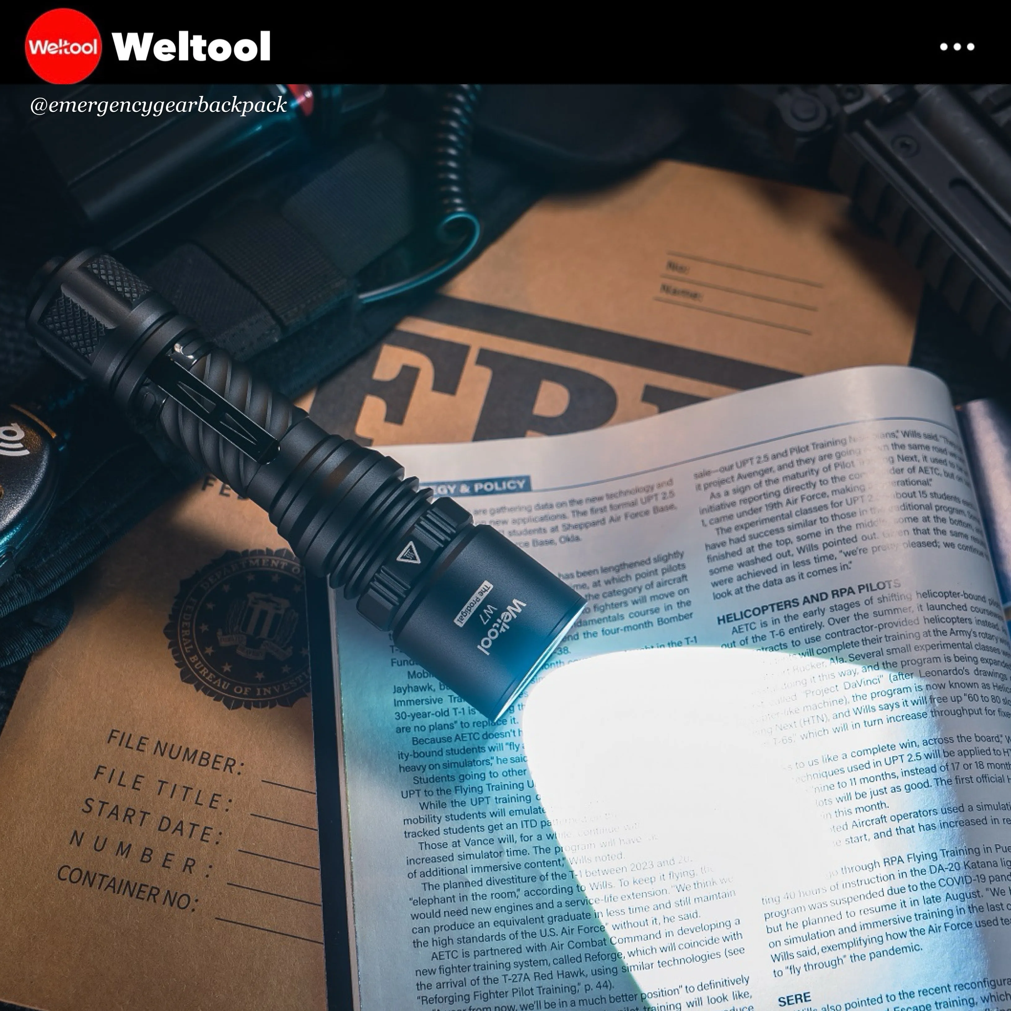 Weltool W7 Tactical LEP Flashlight with Spill