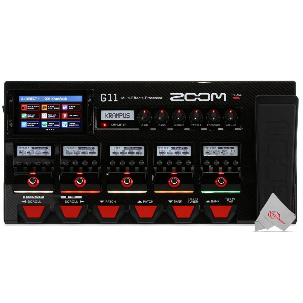 Zoom G11 Multi-Effects Processor for Electric Guitar with Pig Hog Cables